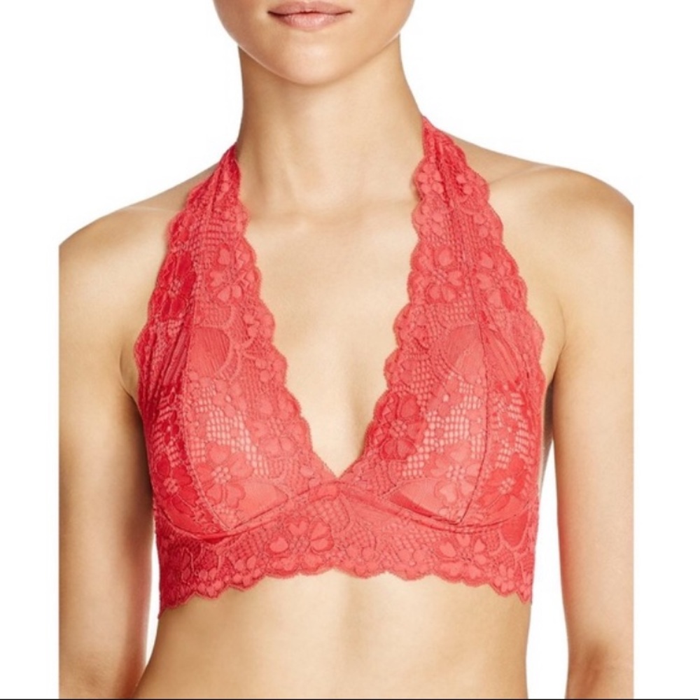 New Free People Red Lace Halter Bra Bralette sz S